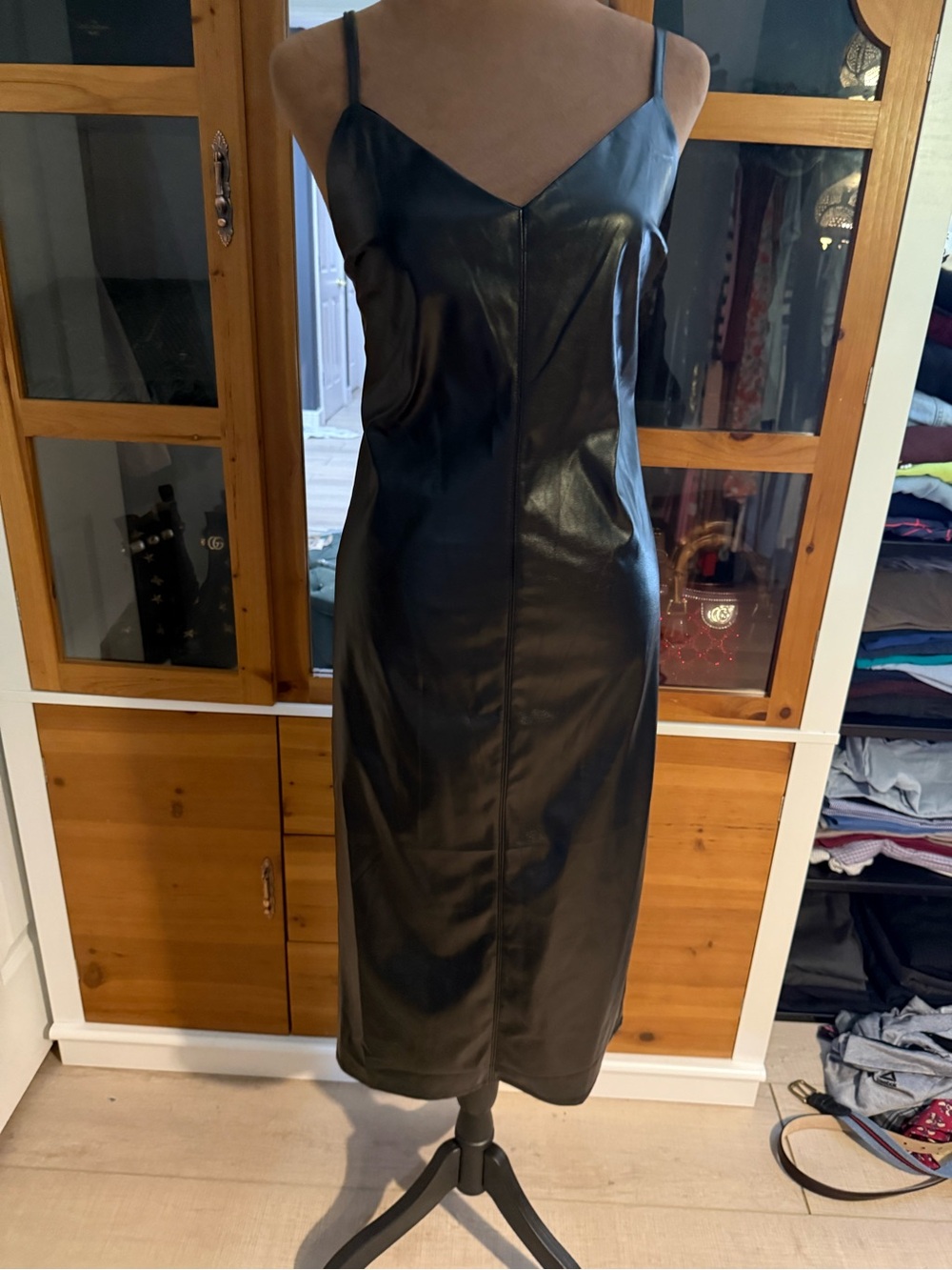 Forever 21 Black Faux Leather Slip Midi Dress